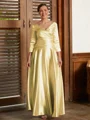 A-Line/Princess V-neck Ankle-Length Silk Like Satin Mother of the Bride Dresses With Ruffles