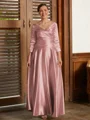 A-Line/Princess V-neck Ankle-Length Silk Like Satin Mother of the Bride Dresses With Ruffles