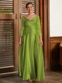 A-Line/Princess V-neck Ankle-Length Silk Like Satin Mother of the Bride Dresses With Ruffles