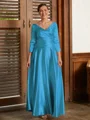 A-Line/Princess V-neck Ankle-Length Silk Like Satin Mother of the Bride Dresses With Ruffles