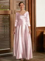 A-Line/Princess V-neck Ankle-Length Silk Like Satin Mother of the Bride Dresses With Ruffles