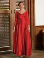 A-Line/Princess V-neck Ankle-Length Silk Like Satin Mother of the Bride Dresses With Ruffles