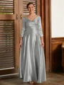 A-Line/Princess V-neck Ankle-Length Silk Like Satin Mother of the Bride Dresses With Ruffles