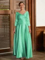 A-Line/Princess V-neck Ankle-Length Silk Like Satin Mother of the Bride Dresses With Ruffles