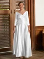A-Line/Princess V-neck Ankle-Length Silk Like Satin Mother of the Bride Dresses With Ruffles
