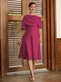 A-Line/Princess Off-the-Shoulder Tea-Length Charmeuse Mother of the Bride Dresses With Ruffles