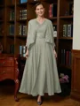 A-Line/Princess V-neck Ankle-Length Chiffon Mother of the Bride Dresses With Applique