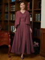 A-Line/Princess V-neck Ankle-Length Chiffon Mother of the Bride Dresses With Applique