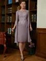 Sheath/Column Scoop Knee-Length Chiffon Mother of the Bride Dresses With Lace
