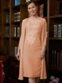 Sheath/Column Scoop Knee-Length Chiffon Mother of the Bride Dresses With Lace