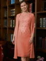 Sheath/Column Scoop Knee-Length Chiffon Mother of the Bride Dresses With Lace