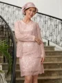 Sheath/Column V-neck Knee-Length Silk like Satin Mother of the Bride Dresses With Lace