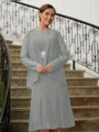 Sheath/Column Scoop Tea-Length Chiffon Mother of the Bride Dresses With Beading