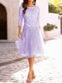 A-Line/Princess Scoop Knee-Length Tulle Mother of the Bride Dresses With Lace Applique
