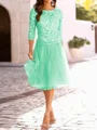 A-Line/Princess Scoop Knee-Length Tulle Mother of the Bride Dresses With Lace Applique