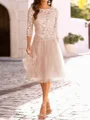A-Line/Princess Scoop Knee-Length Tulle Mother of the Bride Dresses With Lace Applique