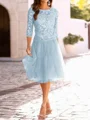 A-Line/Princess Scoop Knee-Length Tulle Mother of the Bride Dresses With Lace Applique