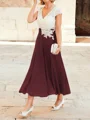 A-Line/Princess V-neck Tea-Length Chiffon Mother of the Bride Dresses With Lace Applique