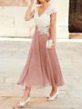 A-Line/Princess V-neck Tea-Length Chiffon Mother of the Bride Dresses With Lace Applique