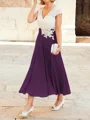 A-Line/Princess V-neck Tea-Length Chiffon Mother of the Bride Dresses With Lace Applique