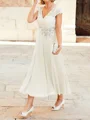 A-Line/Princess V-neck Tea-Length Chiffon Mother of the Bride Dresses With Lace Applique