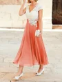 A-Line/Princess V-neck Tea-Length Chiffon Mother of the Bride Dresses With Lace Applique