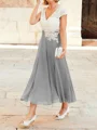 A-Line/Princess V-neck Tea-Length Chiffon Mother of the Bride Dresses With Lace Applique