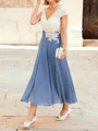 A-Line/Princess V-neck Tea-Length Chiffon Mother of the Bride Dresses With Lace Applique