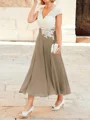 A-Line/Princess V-neck Tea-Length Chiffon Mother of the Bride Dresses With Lace Applique
