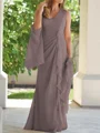 Sheath/Column V-neck Floor-Length Chiffon Mother of the Bride Dresses With Ruched