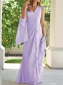 Sheath/Column V-neck Floor-Length Chiffon Mother of the Bride Dresses With Ruched