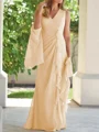 Sheath/Column V-neck Floor-Length Chiffon Mother of the Bride Dresses With Ruched