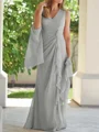 Sheath/Column V-neck Floor-Length Chiffon Mother of the Bride Dresses With Ruched