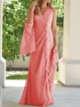 Sheath/Column V-neck Floor-Length Chiffon Mother of the Bride Dresses With Ruched