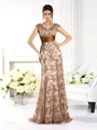 A-Line/Princess V-neck Sweep Train Lace Mother of the Bride Dresses With Ruffles
