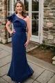 Sheath One-Shoulder Ruffles Sweep Train Stretch Crepe Mother of the Bride Dress