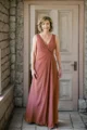 A-line V-neck Pleated Floor-Length Chiffon Mother of the Bride Dress