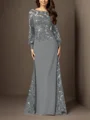 Sheath Bateau Long Sleeves Sequin Floor-Length Chiffon Mother of the Bride Dress
