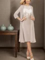 Sheath Bateau 3/4 Sleeves Applique Tea-Length Chiffon Mother of the Bride Dress