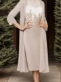 Sheath Bateau 3/4 Sleeves Applique Tea-Length Chiffon Mother of the Bride Dress