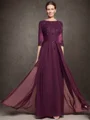 A-line Bateau 1/2 Sleeves Ruffles Floor-Length Chiffon Mother of the Bride Dress