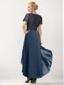 A-line V-neck Short Sleeves Sequin Asymmetrical Chiffon Mother of the Bride Dress