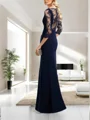 Sheath Bateau 3/4 Sleeves Applique Floor-Length Stretch Crepe Mother of the Bride Dress