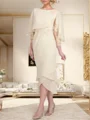 Sheath Bateau 3/4 Sleeves Applique Tea-Length Chiffon Mother of the Bride Dress