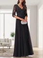 A-line V-neck 3/4 Sleeves Ruffles Floor-Length Chiffon Mother of the Bride Dress