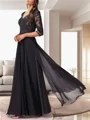 A-line V-neck 3/4 Sleeves Ruffles Floor-Length Chiffon Mother of the Bride Dress