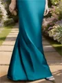 Sheath Off-the-Shoulder Short Sleeves Pleated Floor-Length Satin Mother of the Bride Dress