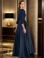 A-line V-neck 3/4 Sleeves Pleated Asymmetrical Satin Mother of the Bride Dress