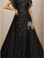 A-line Bateau Short Sleeves Sequin Floor-Length Chiffon Mother of the Bride Dress