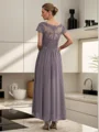 A-line V-neck Short Sleeves Ruffles Ankle-Length Chiffon Mother of the Bride Dress